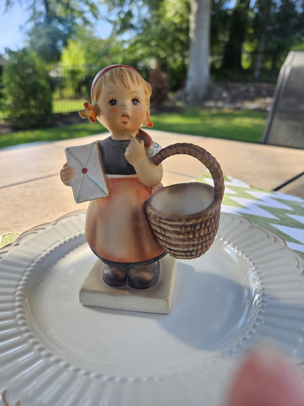 Goebel Ceramic Girl Figurine in Orange, Brown, Cream